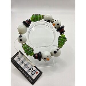 One Hundred 80 Glass Bead Bracelet Christmas Trees & Snowman Stretch 1 Size 2008